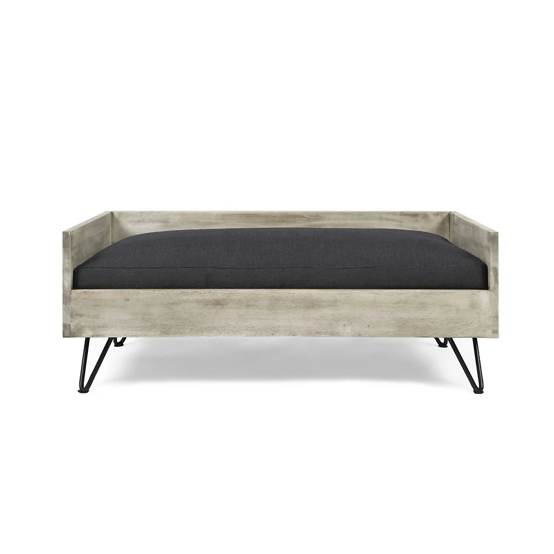 Streamdale Furniture Mid-Century Modern Acacia Wood Pet Bed with Water-Resistant Cushion