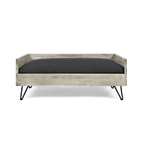 Streamdale Furniture Mid-Century Modern Acacia Wood Pet Bed with Water-Resistant Cushion