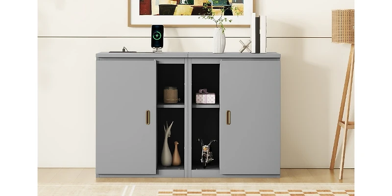 Streamdale Full Murphy Bed with Shelves, Cabinets and Usb Ports, White