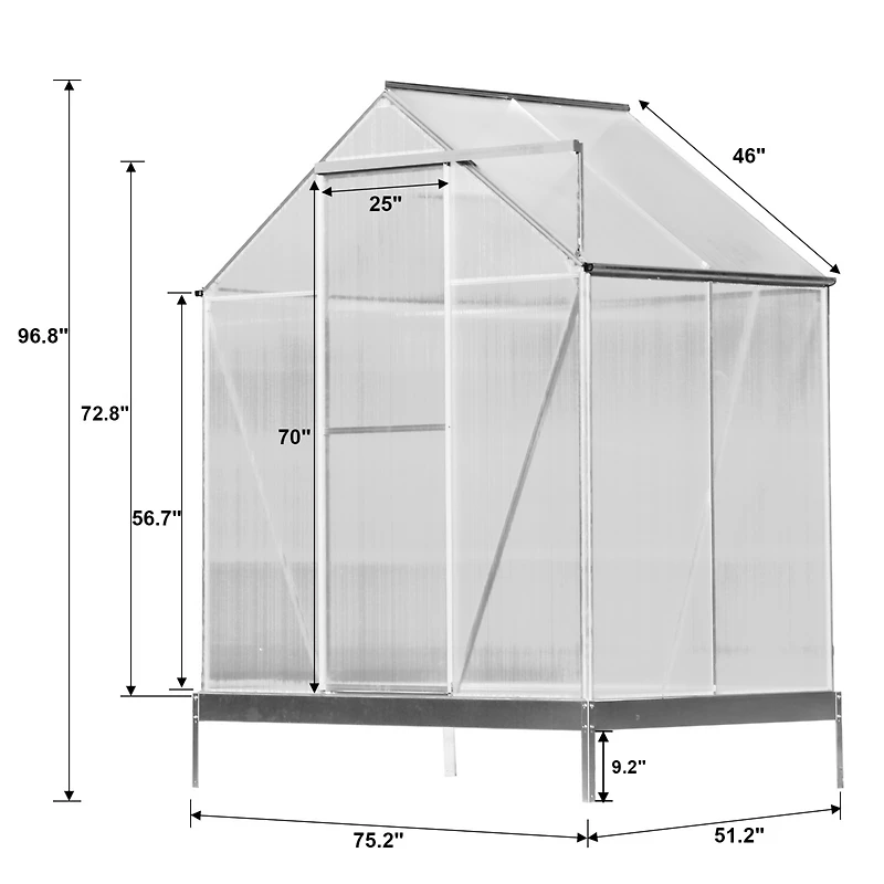 Streamdale Furniture Premium Greenhouse Polycarbonate and Aluminum Frame, Sliding Door