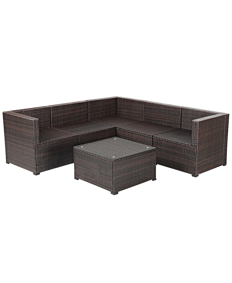 6PCS Patio Rattan Furniture Set Sectional Cushioned Sofa Deck