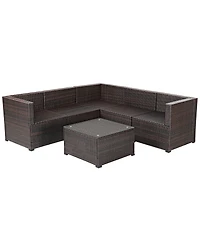 6PCS Patio Rattan Furniture Set Sectional Cushioned Sofa Deck