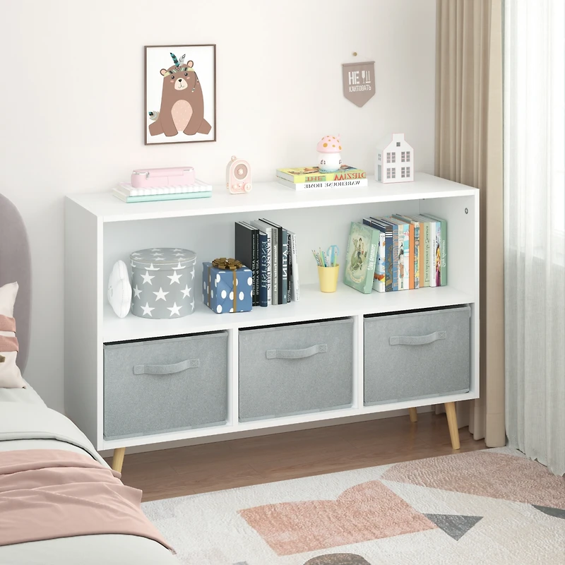 Kids Bookcase with Fabric Drawers & Toy Storage
