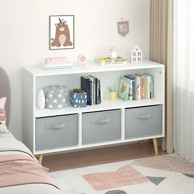 Kids Bookcase with Fabric Drawers & Toy Storage