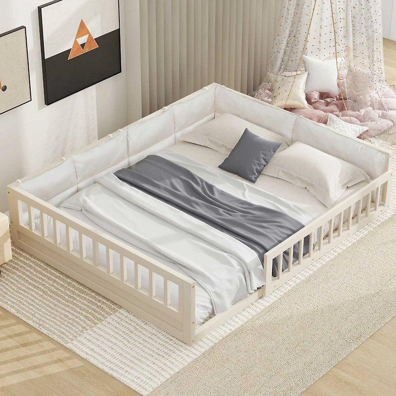 Streamdale Gray Upholstered Wood Platform Bed with Rails