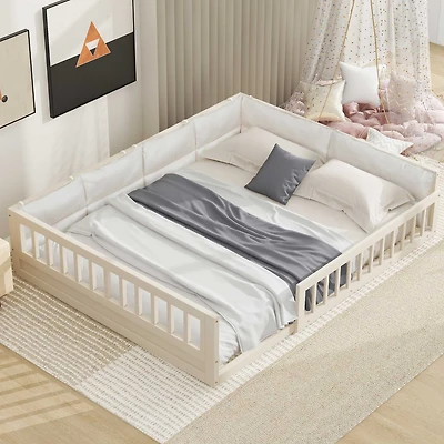 Streamdale Gray Upholstered Wood Platform Bed with Rails