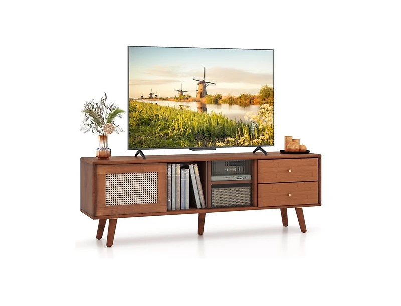 Slickblue Bamboo Tv Stand for Tv up to 65 Inch-Brown