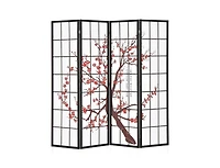 Slickblue 6FT Folding Decorative Oriental Privacy Screen with Plum Blossom Design for Home Office-White