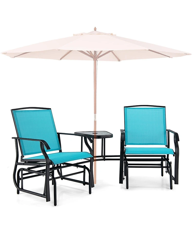 Slickblue Double Swing Glider Rocker Chair set with Glass Table