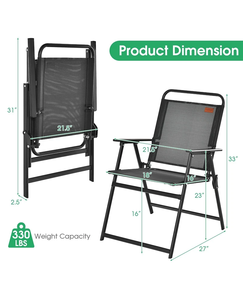 Slickblue Outdoor Folding Chairs with Breathable Seat-Set of 2