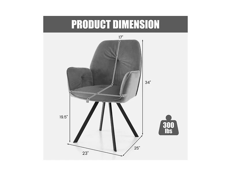 Slickblue Set of 2 Swivel Accent Arm Chairs with Metal Legs and Wide Back-Grey