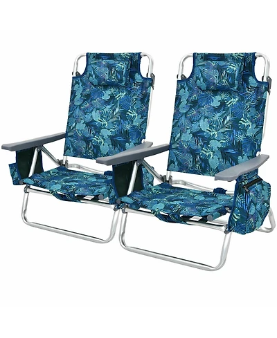 Slickblue 2-Pack Folding Backpack Beach Chair 5-Position Outdoor Reclining Chairs with Pillow