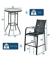 Slickblue 3 Pieces Outdoor Patio Bar Table Stool Set