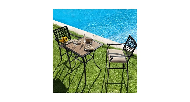Slickblue 3 Pieces Patio Bar Set with 2 Bar Stools and 1 Square Table