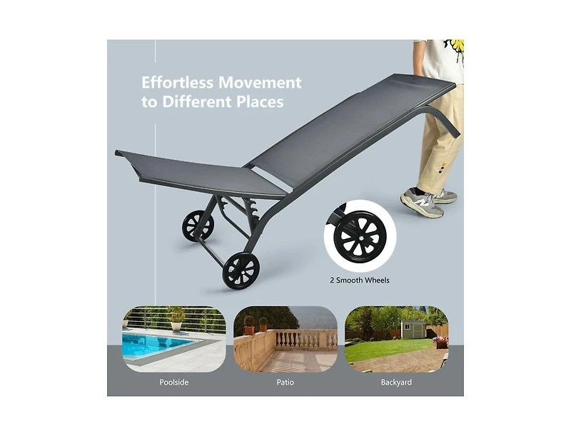 Slickblue 6-Poisition Adjustable Outdoor Chaise Recliner with Wheels