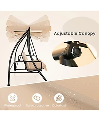 Slickblue 2-Seat Outdoor Convertible Swing Chair with Flat Bed and Adjustable Canopy-Beige