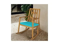 Slickblue Patio Acacia Wood Rocking Chair Sofa with Armrest and Cushion for Garden Deck