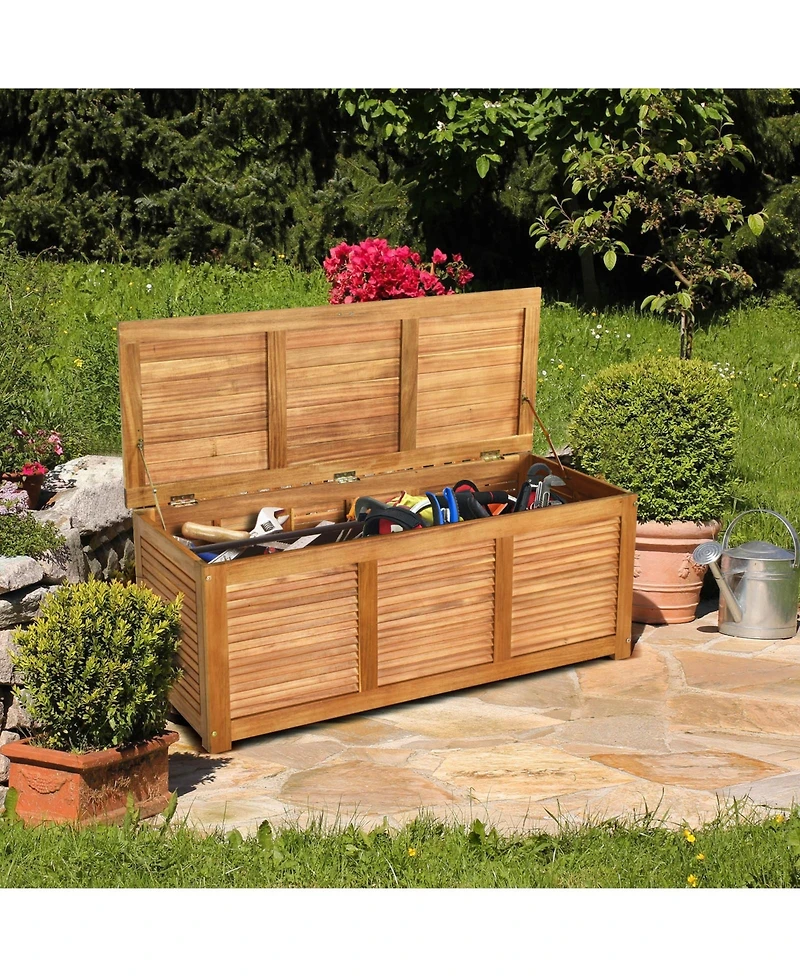 Slickblue 47 Gallon Acacia Wood Storage Bench Box for Patio Garden Deck