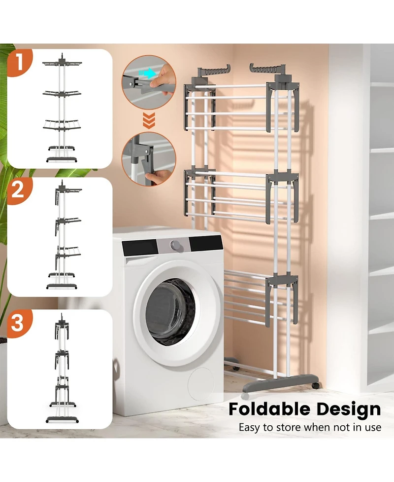 4-Tier Clothes Drying Rack with Rotating Wings and Foldable Shelves for Laundry