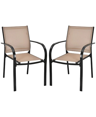 Slickblue Set of 2 Patio Stackable Dining Chairs with Armrests Garden Deck-Brown
