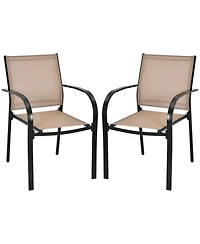 Slickblue Set of 2 Patio Stackable Dining Chairs with Armrests Garden Deck-Brown