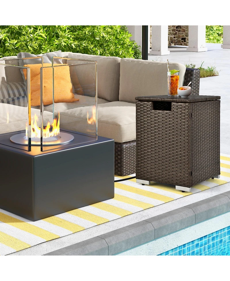 Slickblue 2-in-1 Patio Rattan Gas Propane Tank Cover for 20 lbs Propane Tanks-Brown