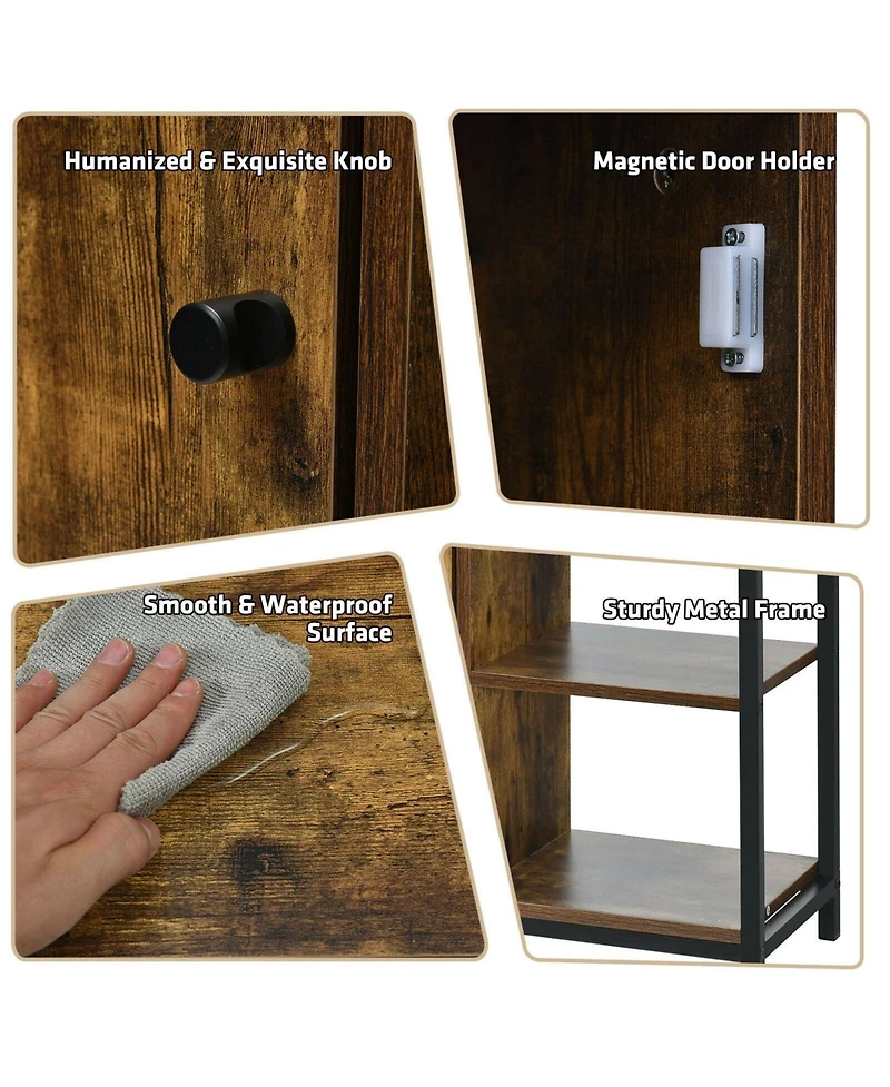 Sugift Multipurpose Freestanding Storage Cabinet with 3 Open Shelves and Doors