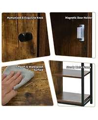 Sugift Multipurpose Freestanding Storage Cabinet with 3 Open Shelves and Doors