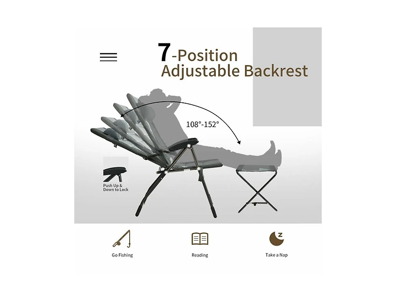 Slickblue Set of 2 Patiojoy Patio Folding Dining Chair with Ottoman Set Recliner Adjustable-Grey