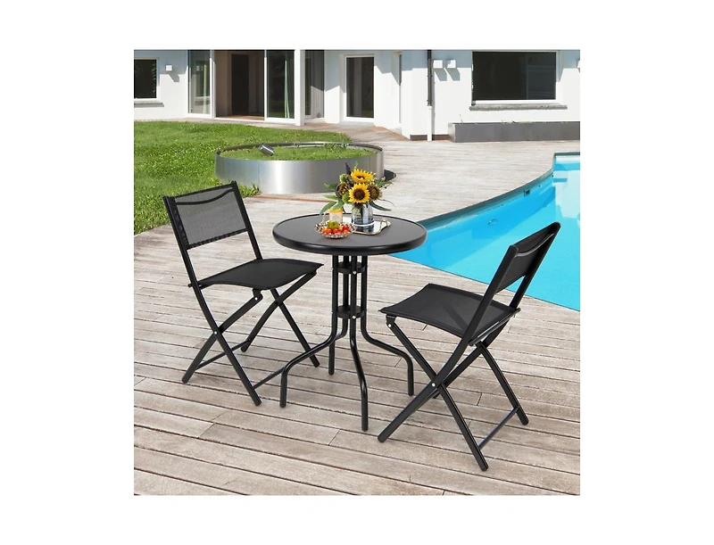 Slickblue 3 Pieces Folding Bistro Table Chairs Set for Indoor and Outdoor