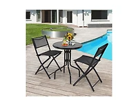 Slickblue 3 Pieces Folding Bistro Table Chairs Set for Indoor and Outdoor