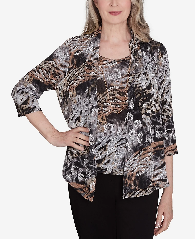 Alfred Dunner Classic Animal Melange Two in One Top