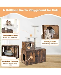 Cat Tree with Litter Box Enclosure with Cat Condo