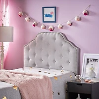 Streamdale Furniture Adjustable Camelback Headboard with Button Tufting and Nailhead Accents