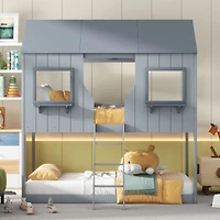 Streamdale Gray Bunk Bed with Roof, Window, and Guardrail