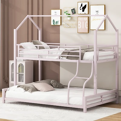Streamdale Metal House Bunk Bed, Twin over Full, Pink