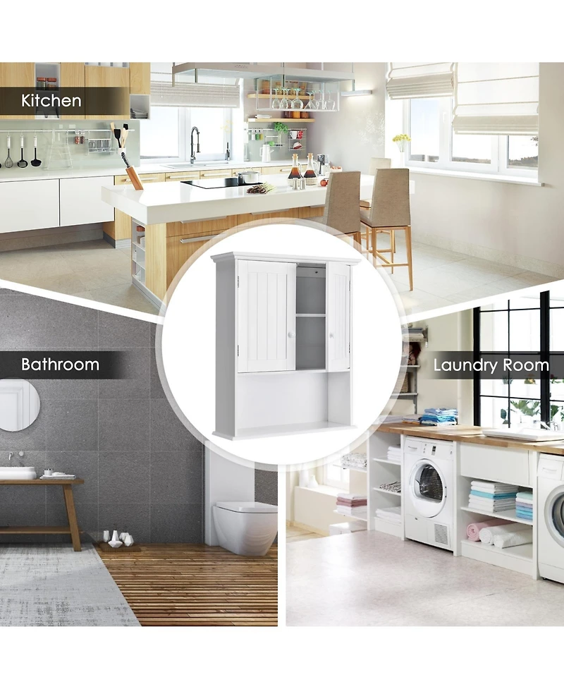 Sugift 2-Door Wall Mount Bathroom Storage Cabinet with Open Shelf