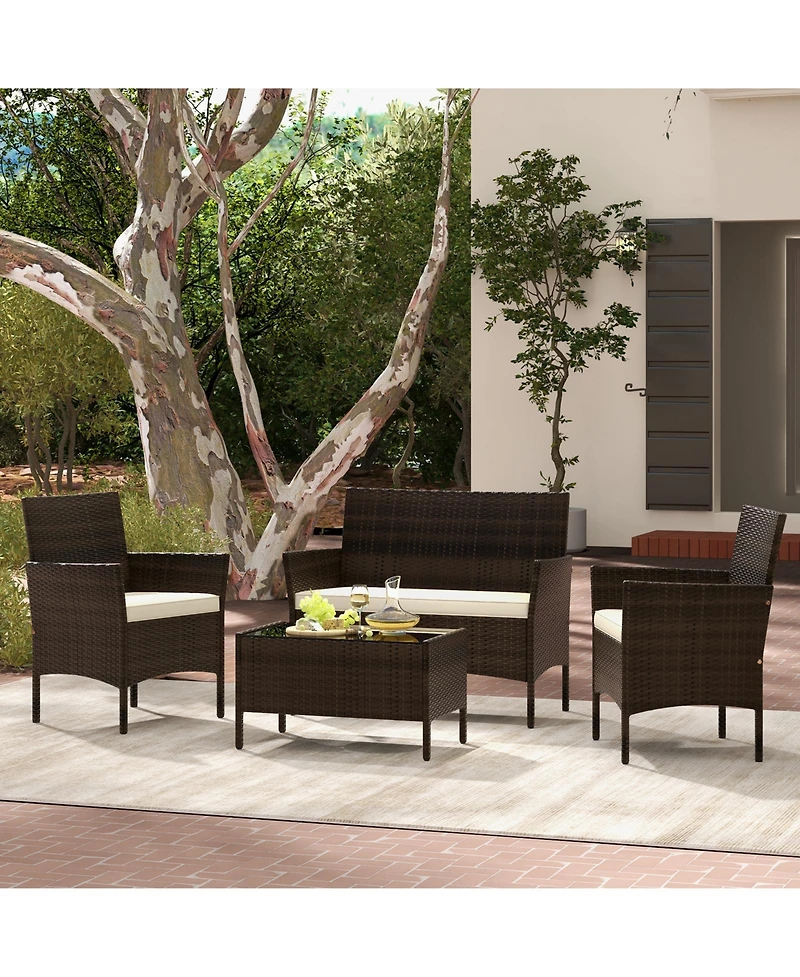 Slickblue 4 Piece Patio Rattan Conversation Set with Cozy Seat Cushions