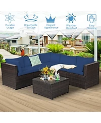 6PCS Patio Rattan Furniture Set Sectional Cushioned Sofa Deck