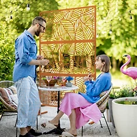 Outsunny Metal Privacy Screen 6.5' Outdoor Divider Leaf Motif,