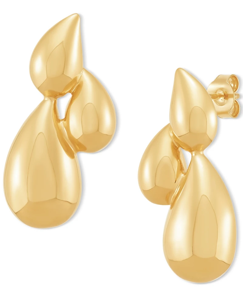 Polished Teardrop Trio Cluster Drop Earrings in 14k Gold, 1-1/6"