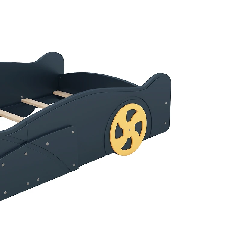 Streamdale Blue & Yellow Race Car Platform Bed with Storage