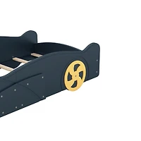 Streamdale Blue & Yellow Race Car Platform Bed with Storage