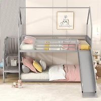 Simplie Fun Twin Size Metal Bunk Bed House Bed With Slide And Staircase