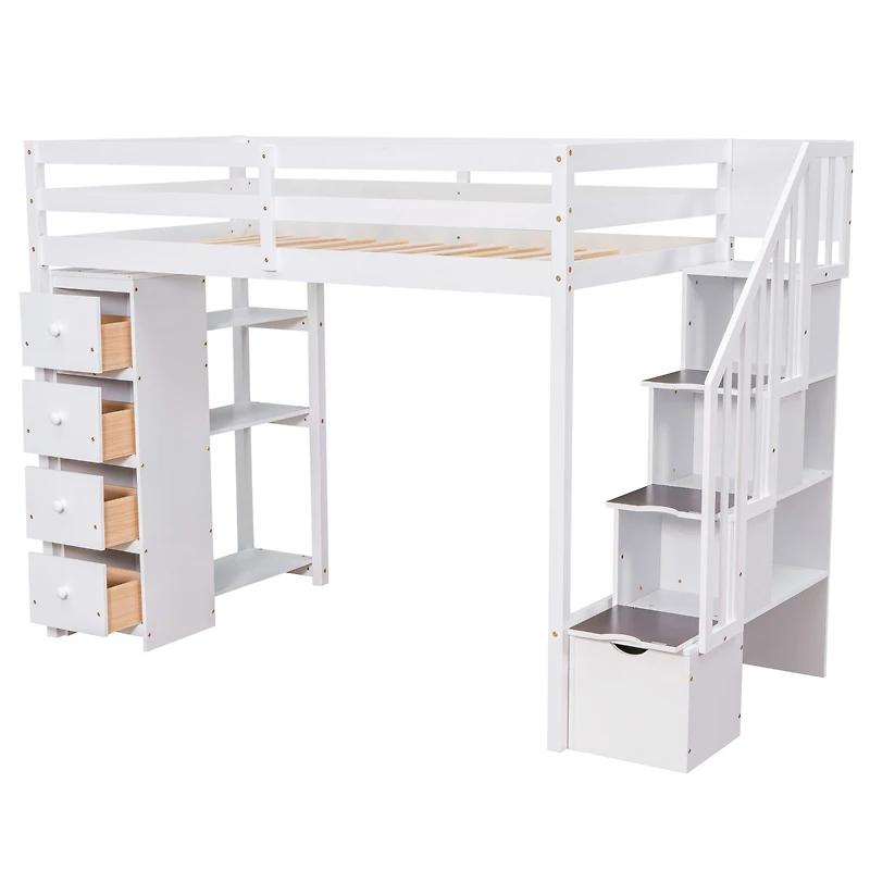 Streamdale Loft Bed with Storage, Stairs, and Shelves