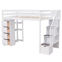 Streamdale Loft Bed with Storage, Stairs, and Shelves