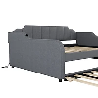 Simplie Fun Full Size Upholstery Daybed With Trundle And Usb Charging Design, Trundle