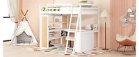 Streamdale Full Loft Bed With Ladder, Shelves, And Desk, White