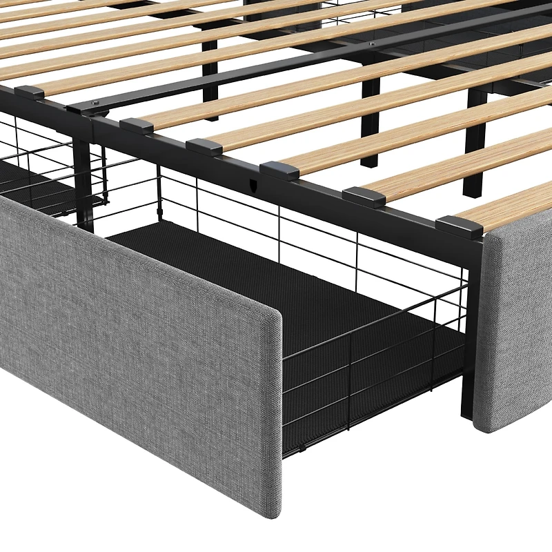 Streamdale Furniture Light Grey Bed Frame with Led and Storage Drawers