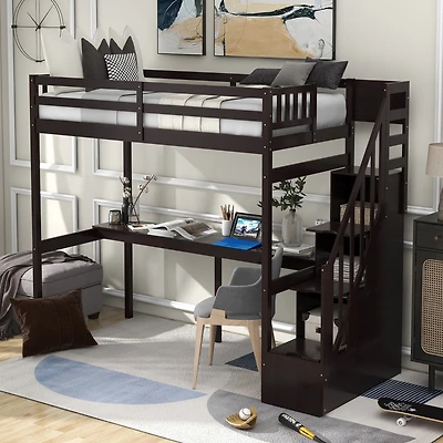 Streamdale Twin Loft Bed With Storage Staircase And Built-In Desk